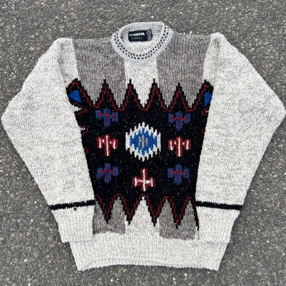 Vintage 90s McGregor Southwestern Print Chunky Knit Dad Sweater Mens M